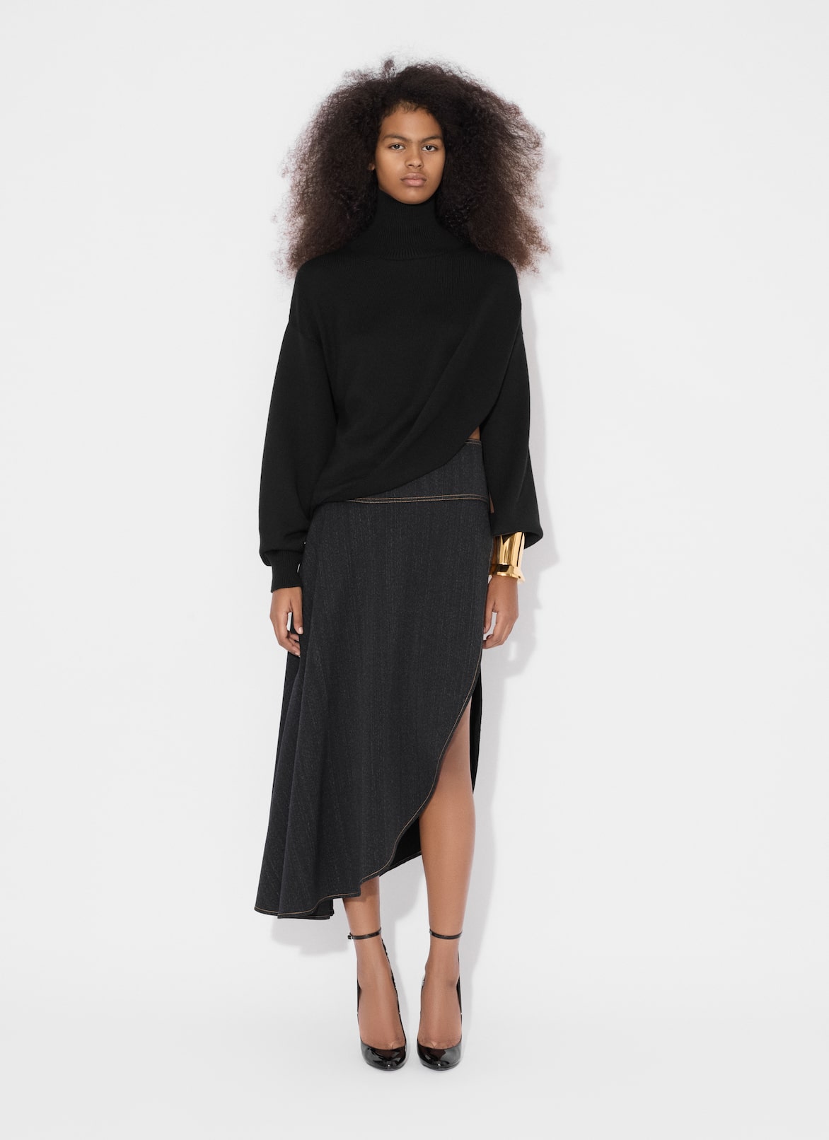 ASYMMETRICAL SKIRT IN WOOL DENIM ALAÏA NIGHT BLUE ASYMMETRICAL SKIRT IN WOOL DENIM